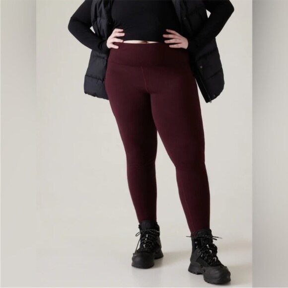 Athleta Altitude Tights Polartec Power Stretch Burgundy Fleece Leggings Size 1X - Picture 2 of 14
